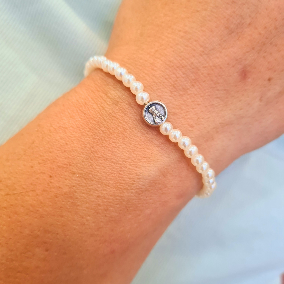 Pulsera de Perlas de Nuestra Señora de Fátima con Medalla