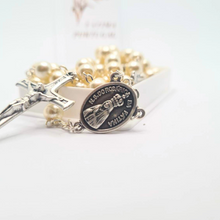 Load image into Gallery viewer, Pearl Rosary with Apparitions of Our Lady of Fatima Medals and Terra of Fatima
