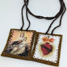 Cargar imagen en el visor de la galería, Our Lady of Mount Carmel Scapular & Sacred Heart of Jesus and Mary - 100% Portuguese Wool