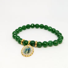 Load image into Gallery viewer, Natural Green Stone Bracelet with Golden Stainless Steel Miraculous Medal