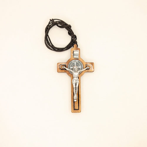 Saint Benedict Wood Cross Necklace