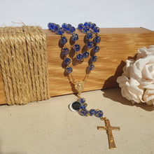 Load image into Gallery viewer, Apparitions Centennial Blue &amp; Gold Murano Rosary
