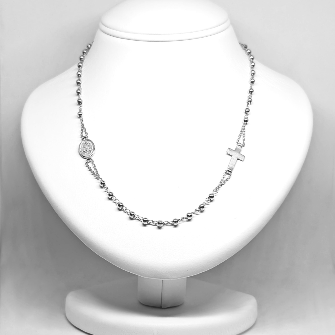 925 Silver Rosary Necklace with Fatima Medal