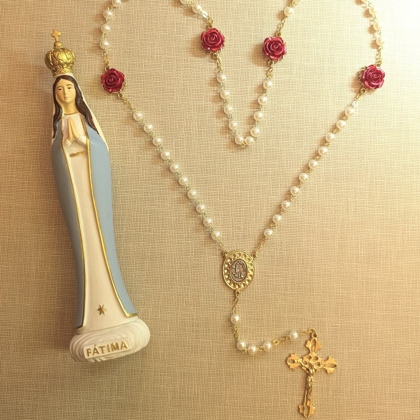 SET Rosary + Blue Our Lady of Fatima Statue [7.9'' | 20cm]