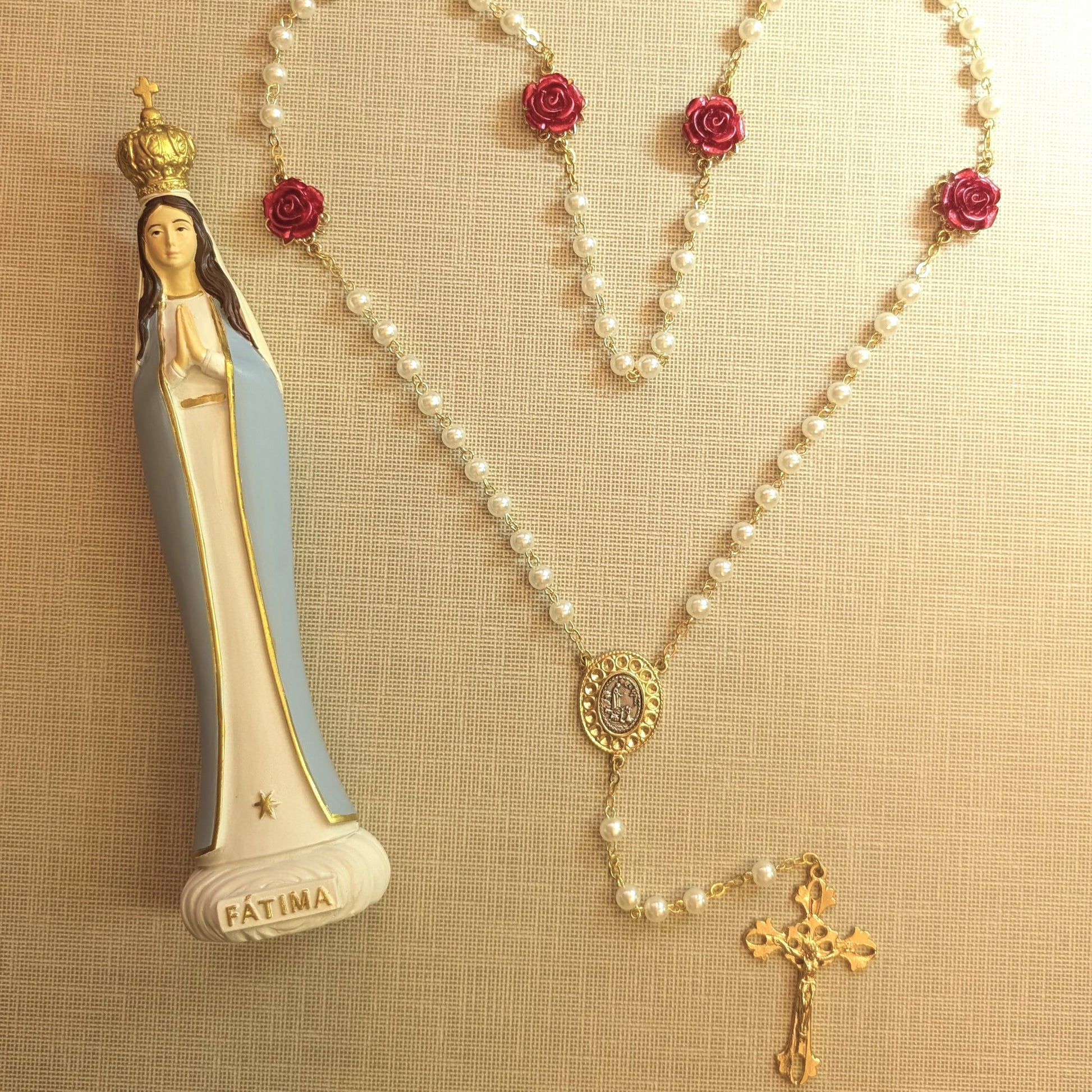 SET Rosary + Blue Our Lady of Fatima Statue [7.9'' | 20cm]