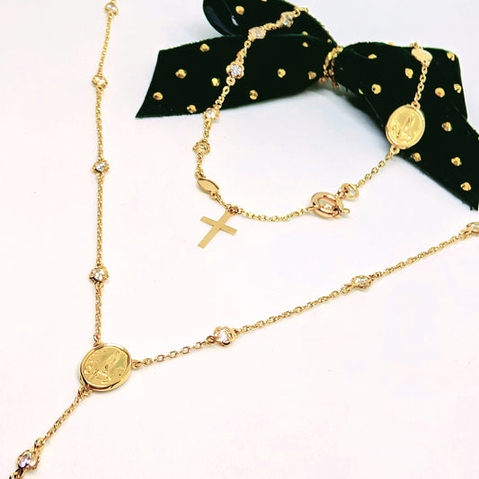 Rosary Necklace and Bracelet with Fátima  [19.2Kt Gold]