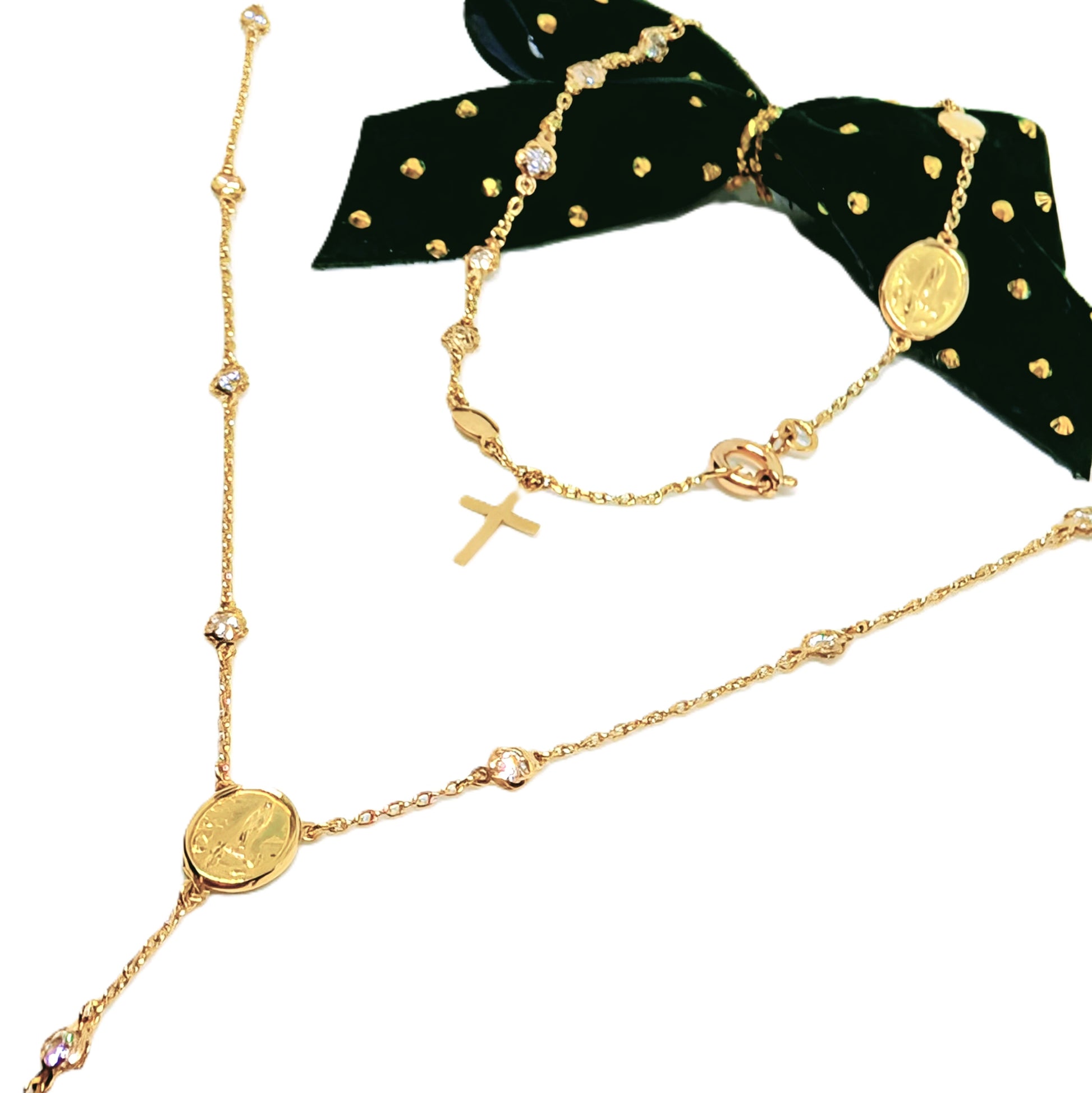 Rosary Necklace and Bracelet with Fátima  [19.2Kt Gold]
