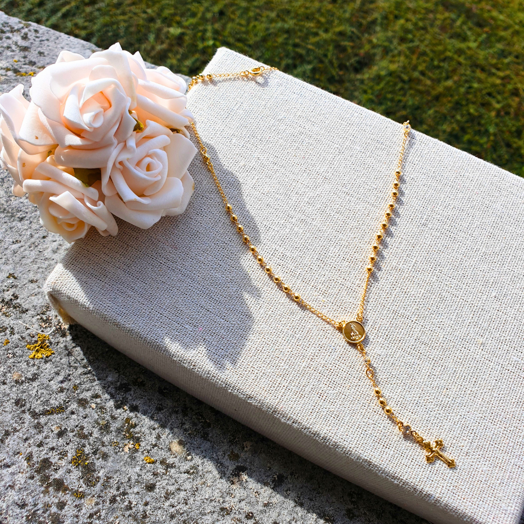 Gold Veneer Rosary Necklace