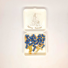 Cargar imagen en el visor de la galería, Golden Blue Crystal Rosary with Fatima Apparitions
