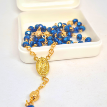 Cargar imagen en el visor de la galería, Golden Blue Crystal Rosary with Fatima Apparitions
