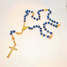 Cargar imagen en el visor de la galería, Golden Blue Crystal Rosary with Fatima Apparitions
