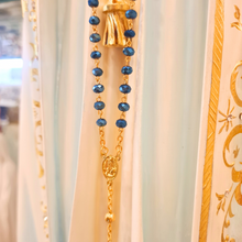 Cargar imagen en el visor de la galería, Golden Blue Crystal Rosary with Fatima Apparitions
