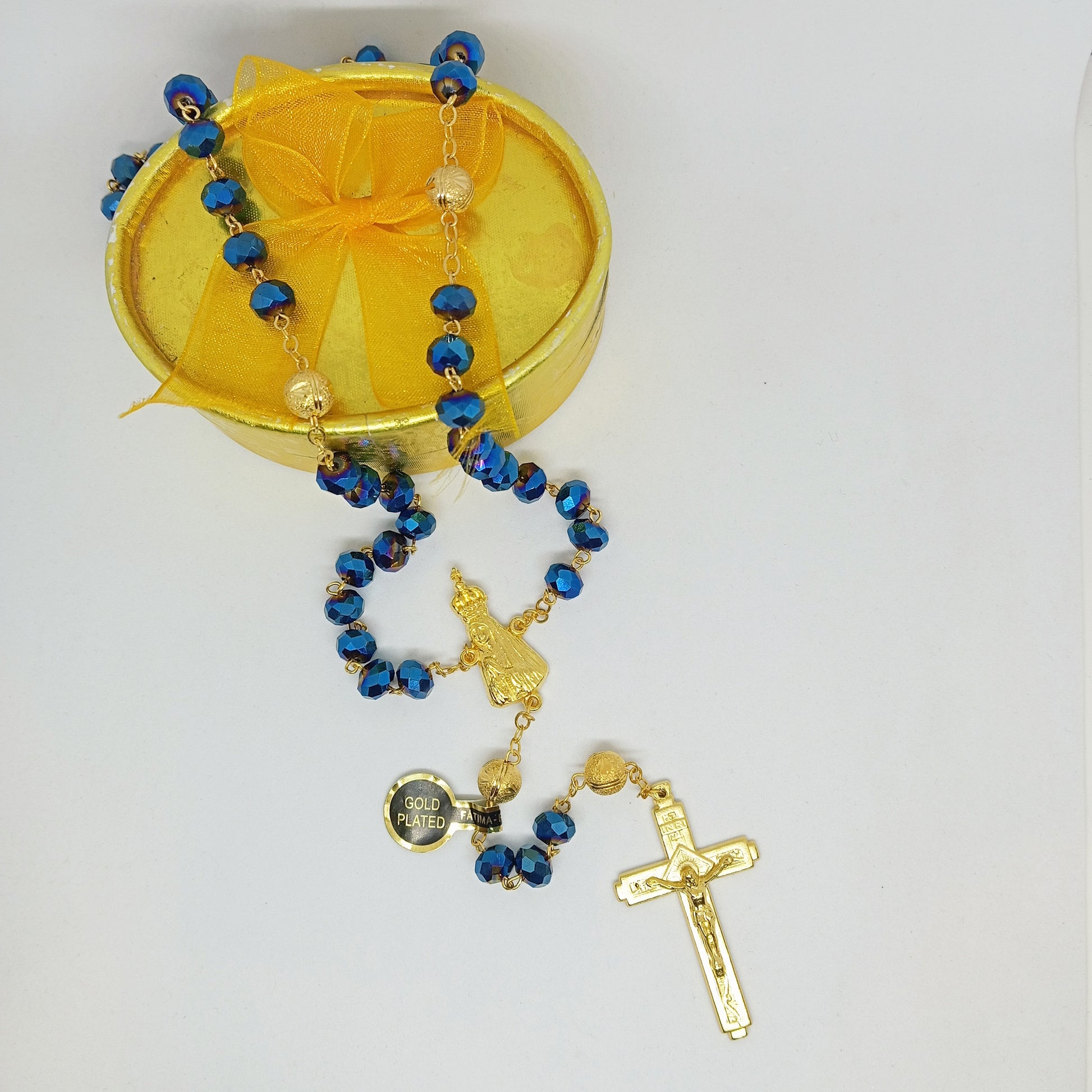 Blue Crystal and Gold Rosary