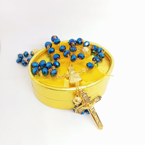 Blue Crystal and Gold Rosary