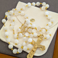 Natural White Selenite Stone Rosary with Gold-Toned Crucifix