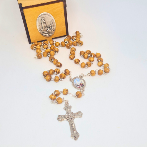 Olive Wood Rosary in Fatima Apparitions Wooden Keepsake Box