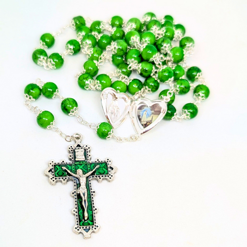 Our Lady Heart Green Rosary