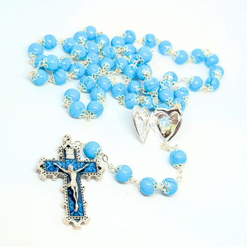 Our Lady Heart Light Blue Rosary