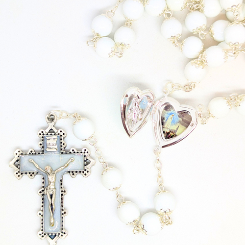 Our Lady Heart White Rosary