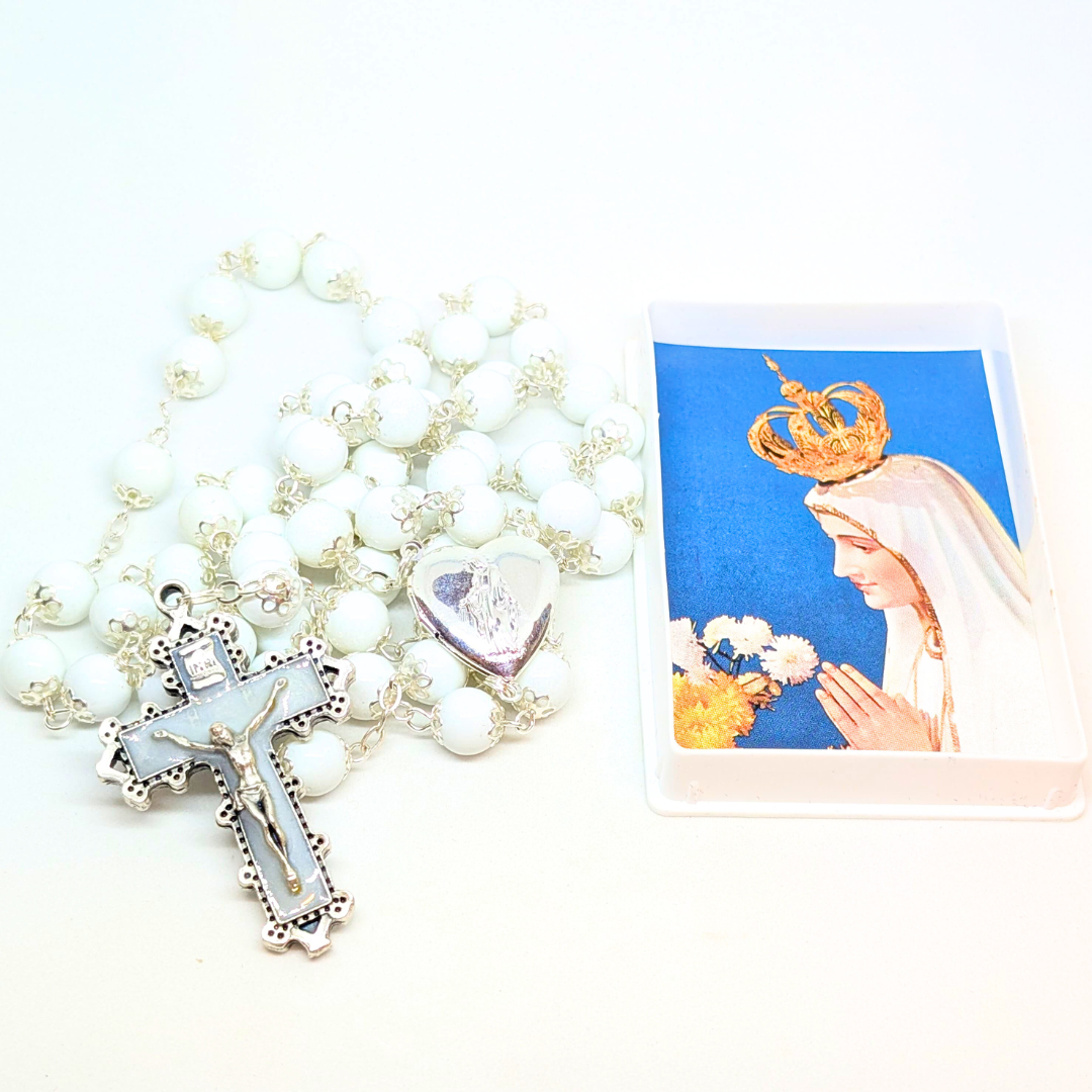 Our Lady Heart White Rosary