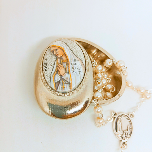 Our Lady of Fatima Pocket Rosary with Colored Metal Box