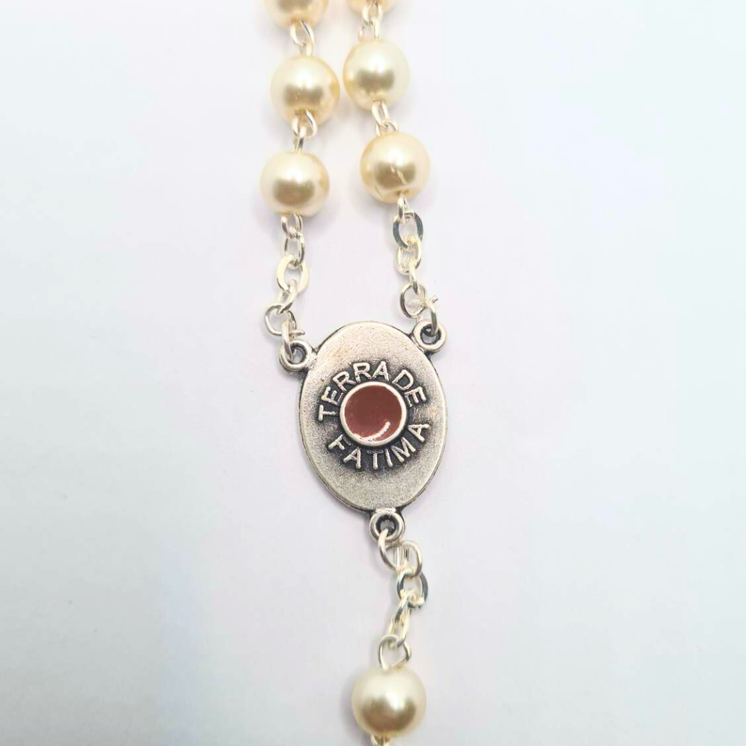 Pearl Rosary with Apparitions of Our Lady of Fatima Medals and Terra of Fatima