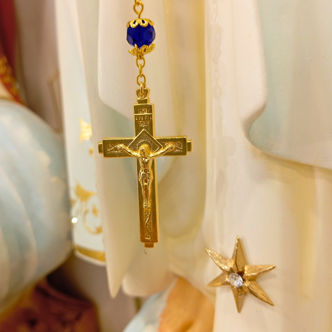 Premium Blue and Golden Rosary of Fatima