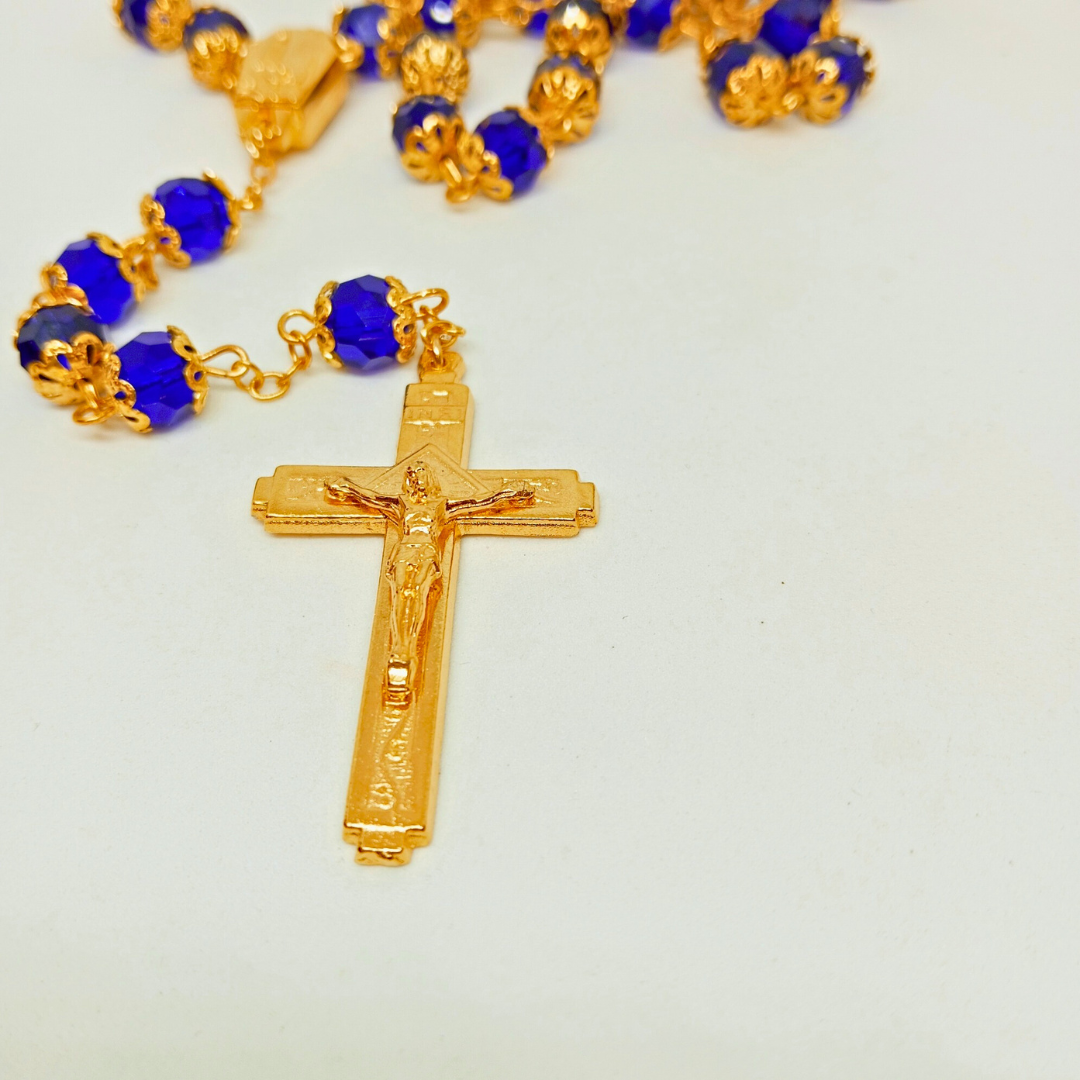 Premium Blue and Golden Rosary of Fatima