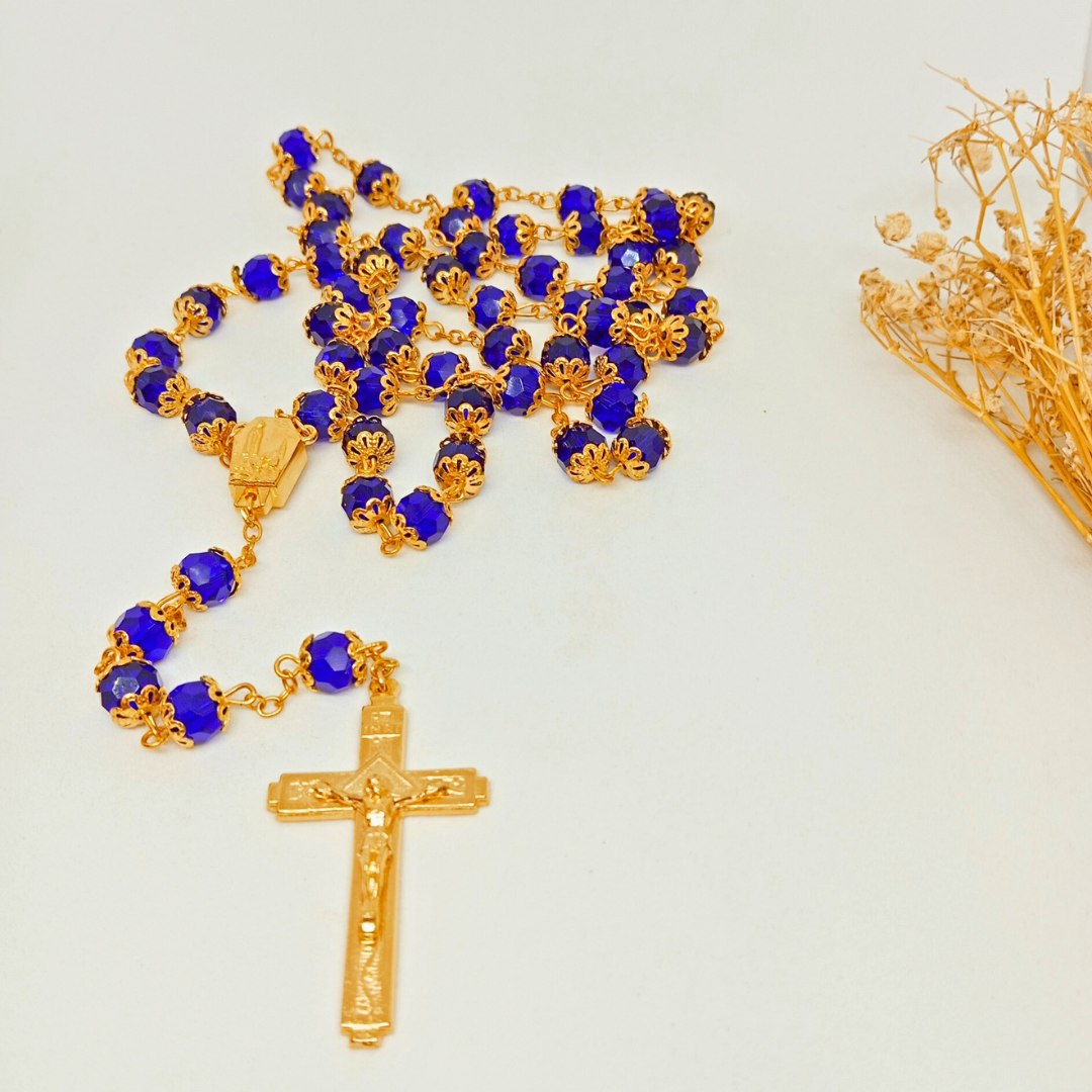 Premium Blue and Golden Rosary of Fatima