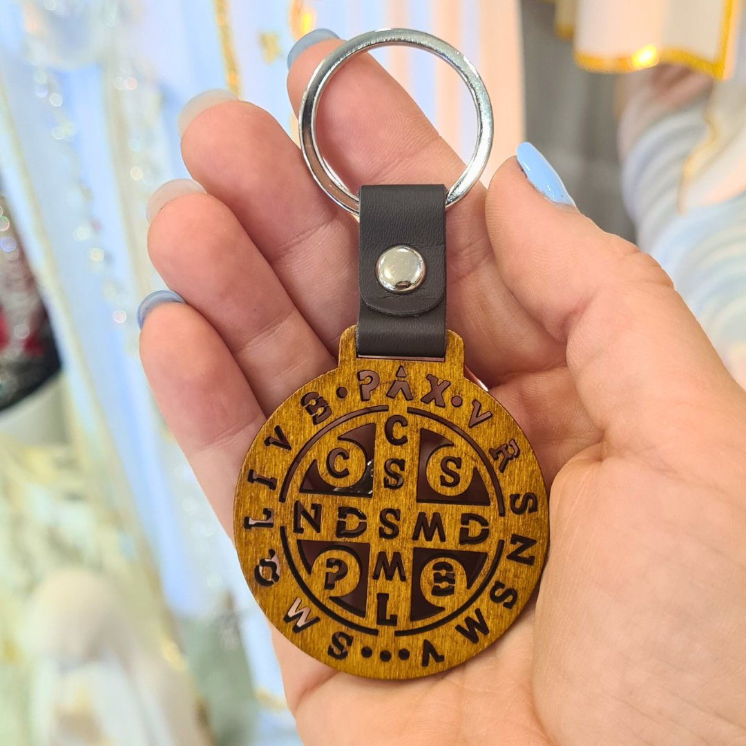 Saint Benedict Wooden Keychain