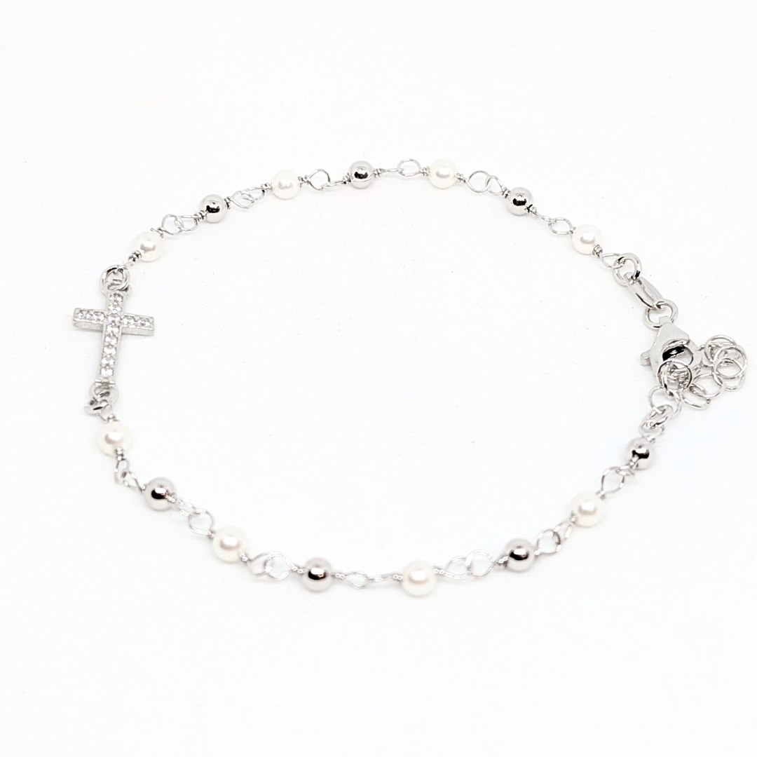 Silver Cross Bracelet with Zirconia [925 Silver]