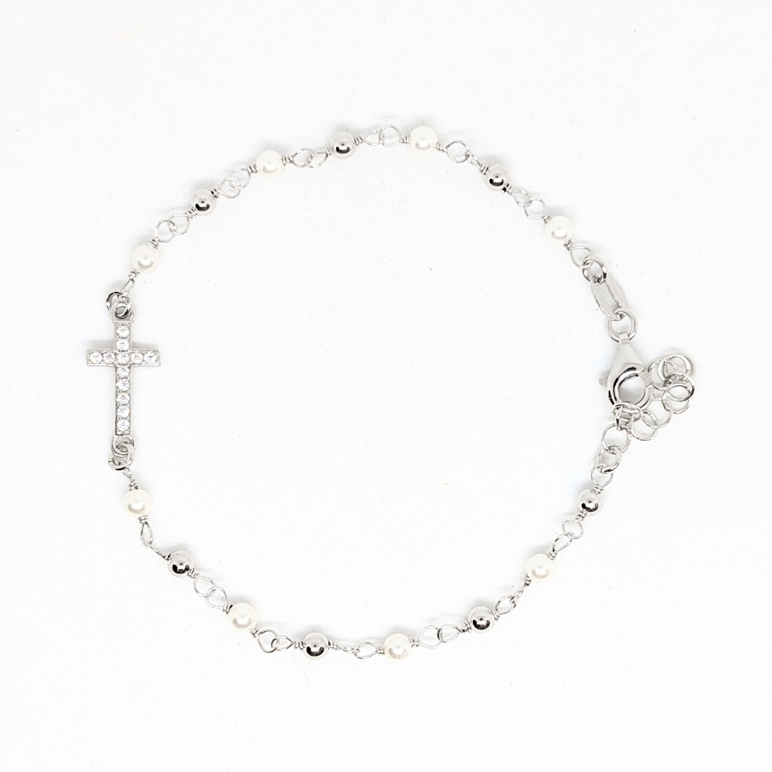 Silver Cross Bracelet with Zirconia [925 Silver]