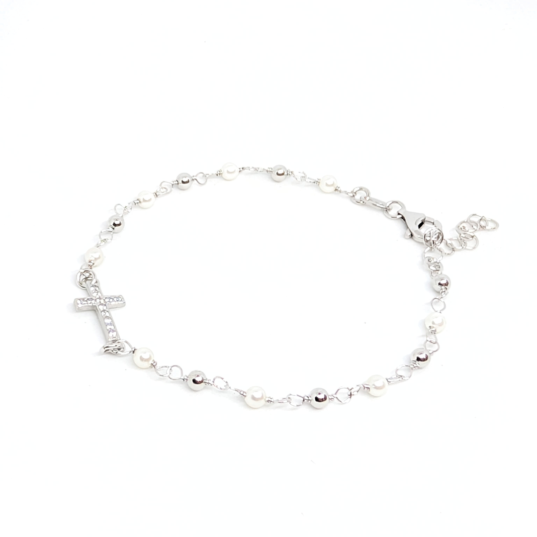 Silver Cross Bracelet with Zirconia [925 Silver]