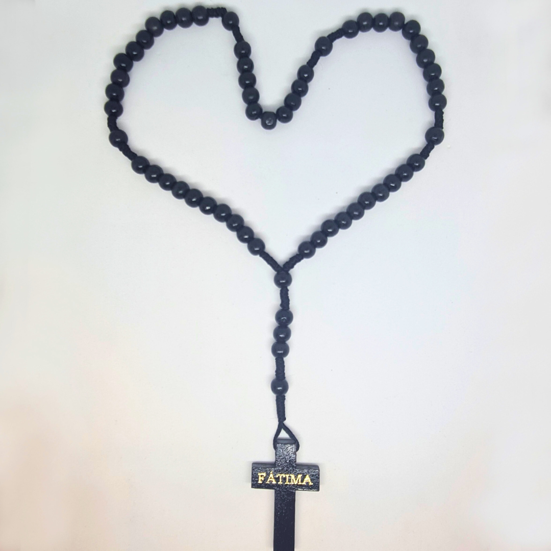 Traditional Black Wood Bead Rosary on Cord