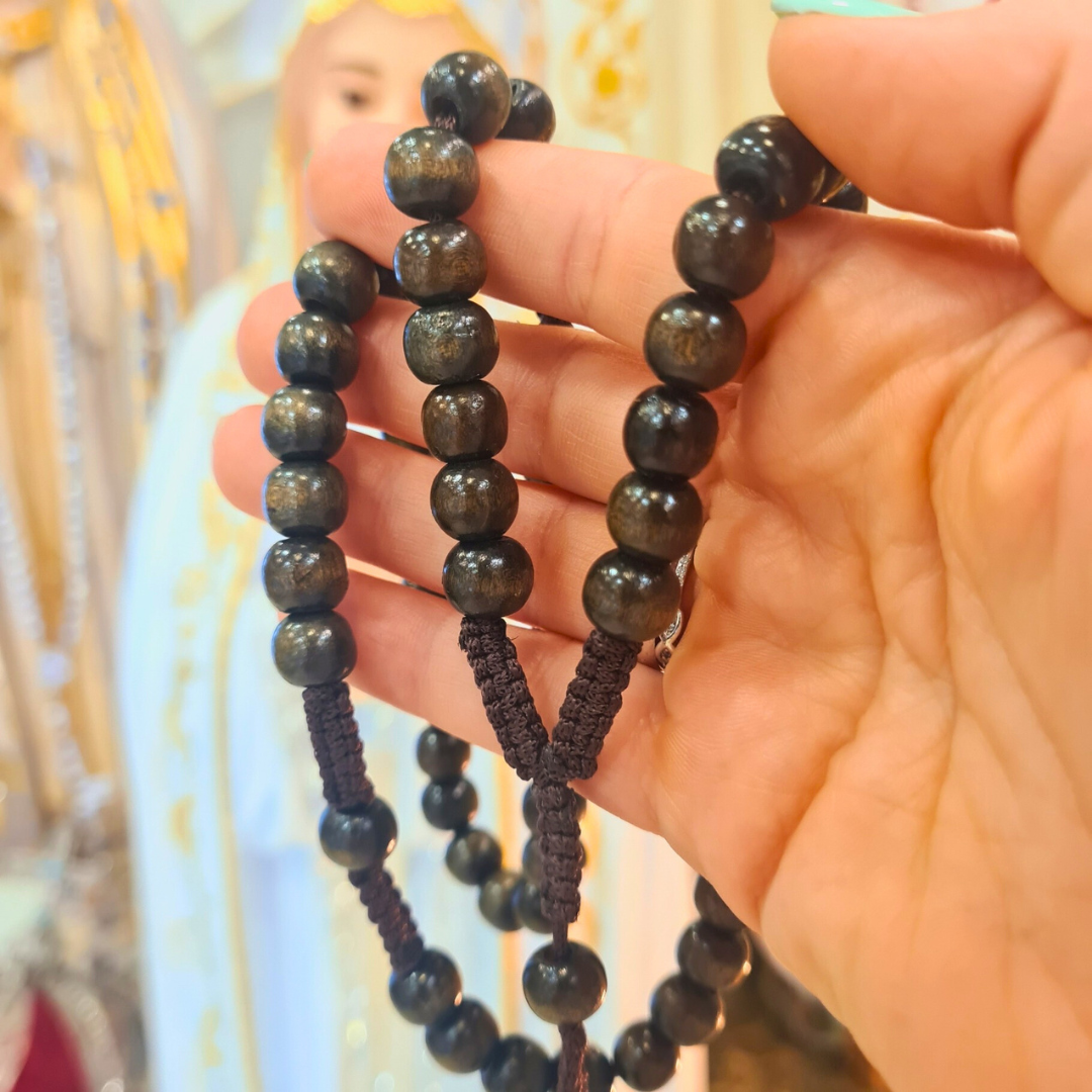 Traditional Black Wood Bead Rosary on Cord