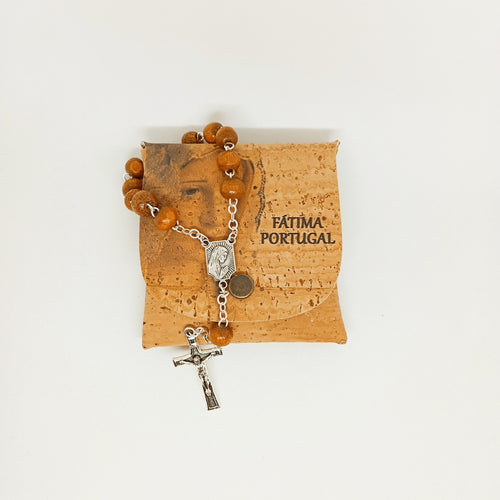 Wood Decade Rosary with Cork Pouch