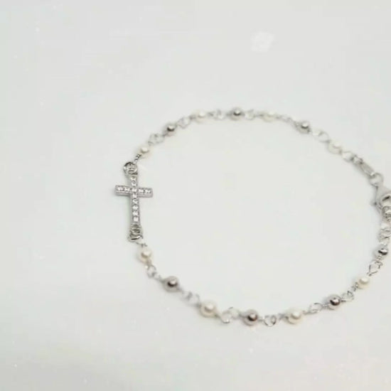 Silver Cross Bracelet with Zirconia [925 Silver]