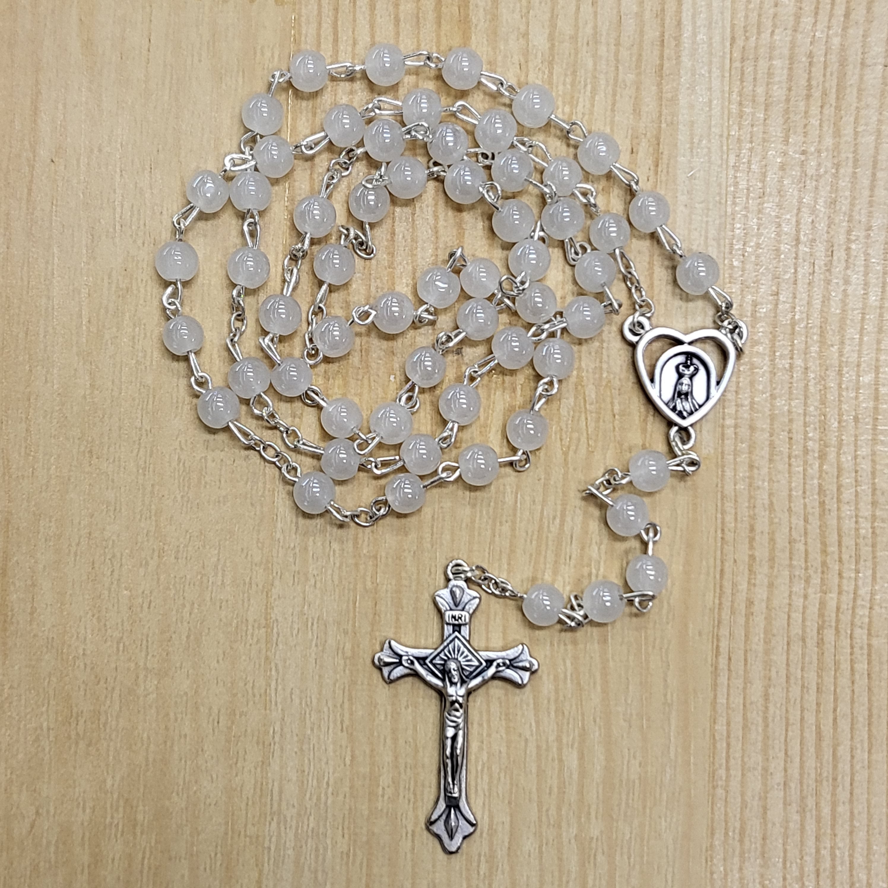 Light Glass Rosary - White