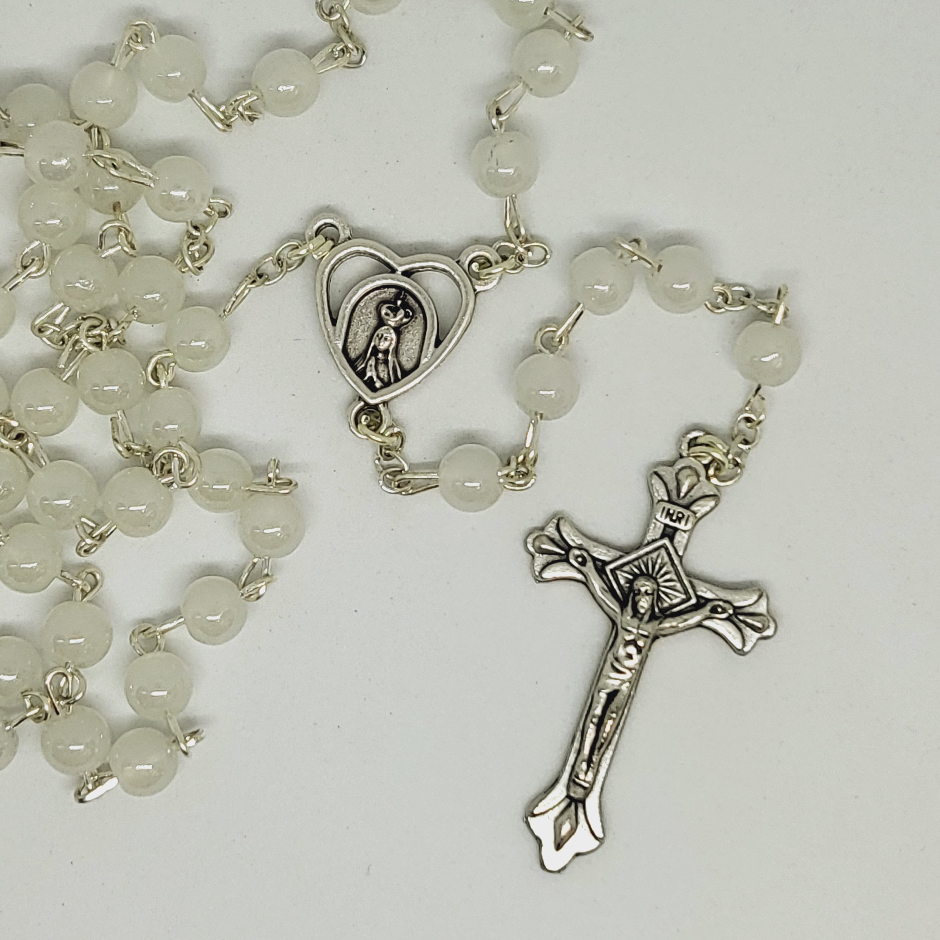 Light Glass Rosary - White