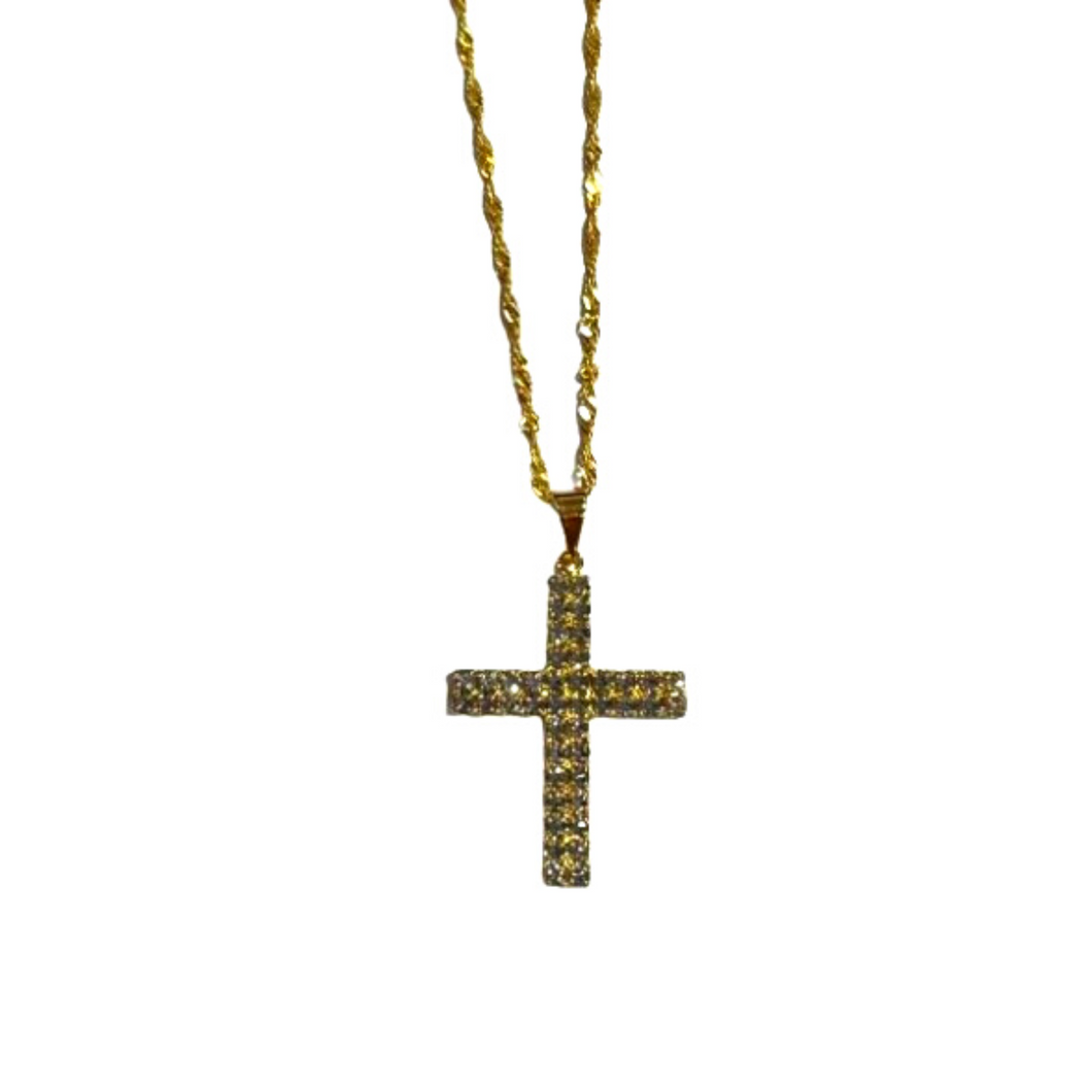 Crucifix Necklace - Golden Plated with Strass Crystals