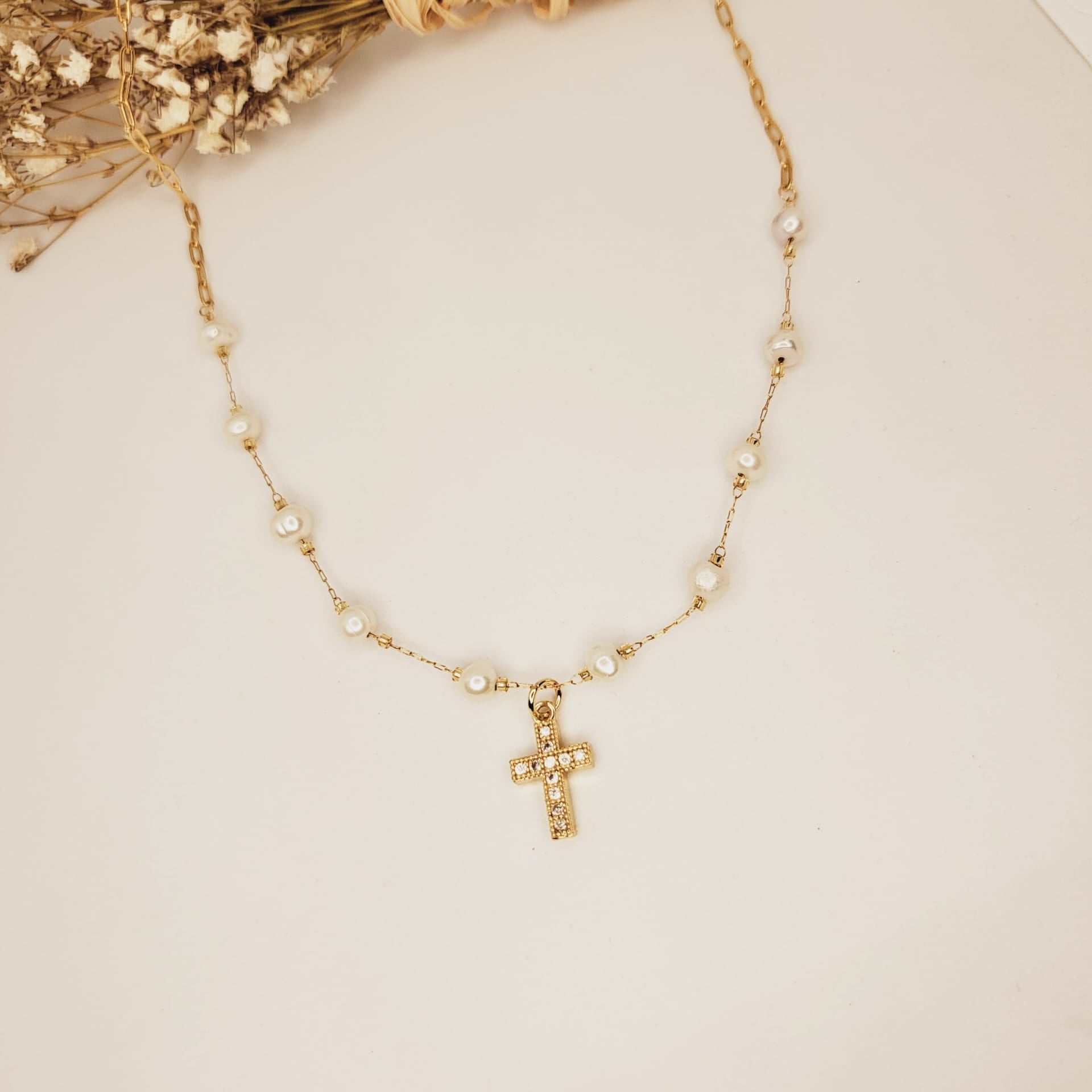 Decade Rosary Necklace with Crystals