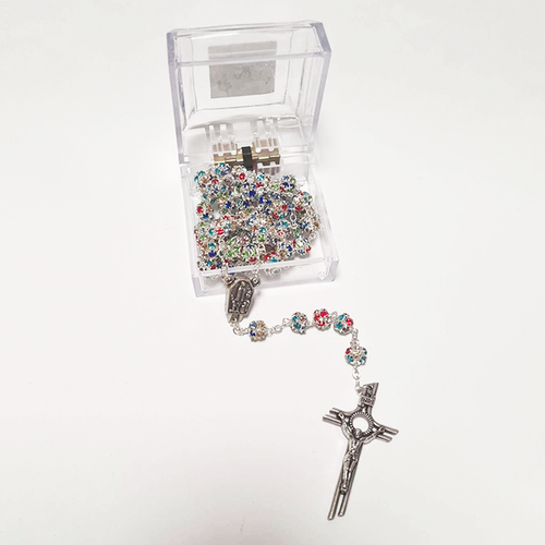 Premium Silver with Colored Crystals Rosary of Fatima