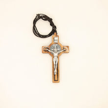 Load image into Gallery viewer, Saint Benedict Wood Cross Necklace
