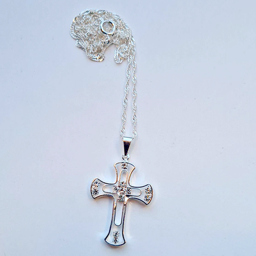 Silver Cross Necklace with semi precious gems